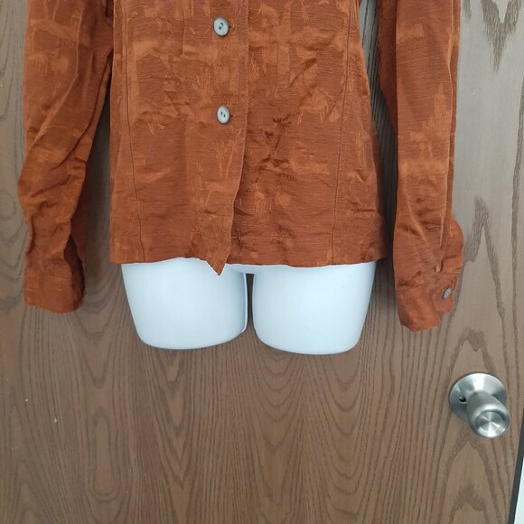 Chico's Design Silk Linen Brown Two Pocket Blouse Size 3 XL Abstract Pattern - Picture 5 of 6